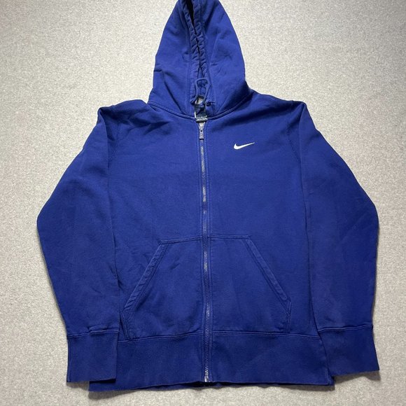 Nike Hoodie Mens Large Blue Full Zip Pocket Cotton Blend Logo Solid Long Sleeve - Picture 1 of 9